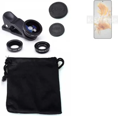 Produktbild von K-S-Trade Smartphone Kamera Linsen Set Kompatibel mit Huawei Mate 50 3in1 Clip-On Kamera Adapter Macro Weitwinkel FishEye Fischauge Objektiv Linse
