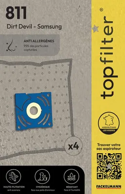 Image de Lot de 4 sacs aspirateur Samsung et Dirt Devil TopFilter Premium