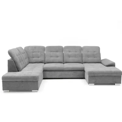Produktbild von MUFFO Ecksofa U-Form OLIVIA U Links mit Schlaffunktion 124x257 Velours Hellgrau