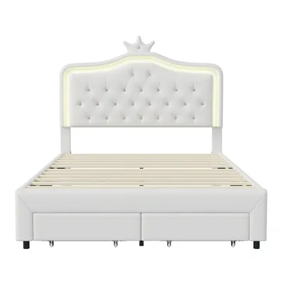 Produktbild von Fortuna Lai Polsterbett 140x200cm, Doppelbett Kinderbett mit Verstellbarem Kopfteil und Stauraum, Jugendbett Holzbett mit Lattenrost, PU, Weiß