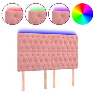 Image de vidaXL LED Tête de lit rose 144x7x118/128 cm velours