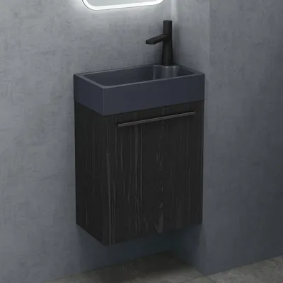 Produktbild von doporro Badmöbel-Set Waschtisch mit Unterschrank in Schwarz Strukturiert Waschbeckenunterschrank Gäste WC 46x26x63cm mit matt Anthrazit Waschbecken Pisa