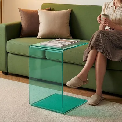 Immagine prodotto di Tavolino ‘Trölmapilu’ in vetro a forma di C, già assemblato, 60 x 40 x 40 cm, verde