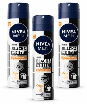 Productafbeelding van 3 x NIVEA MEN Deodorant Spray Black & White Ultimate Impact, 150 ml - Voordeelverpakking - 3 stuks