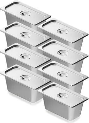 Obrázek produktu pro Nerezové hotelové pánve Gastronádoby 1/3 velikosti - 8 kusů - 328x178x148mm - Profesionální kuchyňské vybavení - Ideální pro gastronomii