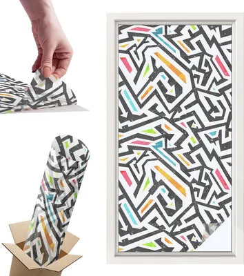 Zdjęcie produktu dla Folia witrażowa do okien - 100x50 cm - Folia witrażowa, dekoracyjna i nieprzezroczysta - Samoprzylepna folia dekoracyjna do szkła w witrażowy wzór - Ochrona UV, łatwa w montażu, dekoracja okna - Abstrakcyjna geometria