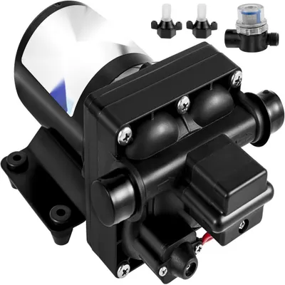 Immagine prodotto di 12 V - Pompa dell'acqua a membrana ad alta pressione, 3 GPM, Polipropilene Pompa dell'acqua a membrana ad alta pressione - Pressione massima 45 psi, Pompa dell'acqua autoadescante con valvola di non ritorno incorporata, Ideale per roulotte e imbarcazioni