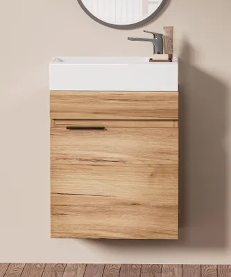 Produktbild von Waschbecken Waschtisch Badmöbel Set mit Keramikbecken, Kompakter Unterschrank mit Waschbecken