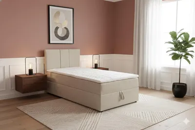 Image de VENASI LISA MINI Lit boxspring 90x200 Lit simple avec coffre de rangement H2/H3 Matelas BEIGE