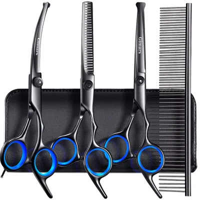 Produktbild von Gimars Hundepflege-Scheren-Set, professionell, 4CR, mit runder Sicherheitsspitze