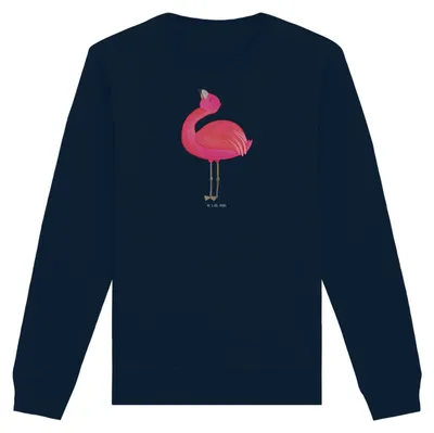 Produktbild von Mr. & Mrs. Panda Baumwoll Sweatshirt Flamingo Stolz Größe XL - French Navy - Geschenk, Sweater, Pullover, Freundin, Nachhaltiger, Mama, Bio-Pullover, Pulli, Rosa