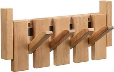 Zdjęcie produktu dla Home Deluxe Wieszak PORTE - 32 x 3,5 x 15 cm, jasnobrązowy| Wykonany z drewna kauczukowego | panel z haczykami, wieszak ścienny, haczyki na ubrania