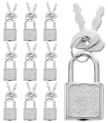 Zdjęcie produktu dla Miniatyurowe kłódki z kluczami, 10 sztuk, srebrne, 32 mm, wykonane z żelaza