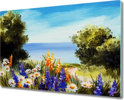 Produktbild von Coloray Herdabdeckplatte 80x52 cm Schneidebrett Kochplattenabdeckung Küchenbrett Hackbrett - Baum Blumen Himmel