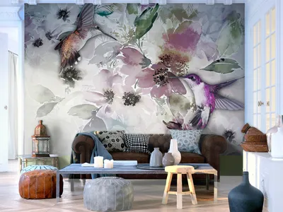 Produktbild von Vlies Fototapete Blumen Aquarell 400x280 cm Tapeten Wandtapete XXL Kolibri bunt g-C-0073-a-c