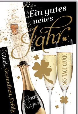 Produktbild von Neujahr Sektflasche und Gläser gutes neues Jahr Glückwunschkarte mit Umschlag