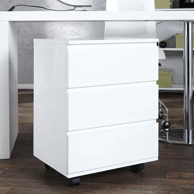 Produktbild von cagü: Design Rollcontainer Bürocontainer CARDIFF Weiß Hochglanz mit 3 Schubladen 47cm x 63cm!