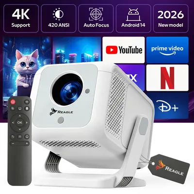Obrázek produktu pro Projektor Led 420 Ansi 4K 130" Android 14 Smart Tv Wifi Automatické Zaměření Reagle