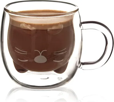 Produktbild von Orion Thermoglas Trinkglas Glasbecher hitzebeständiges Kaffeeglas Teeglas doppelwandig Kätzchen 270 ml