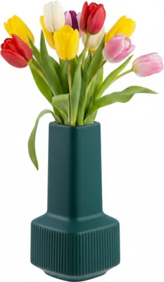 Image de Vase Vase de fleurs en céramique avec rainures Vert bouteille H 20 cm Mat Vase de table décoratif Vases Décoration florale Moderne Glamour, motif tridimensionnel, inspiration florale, bouquets de fleurs vivants
