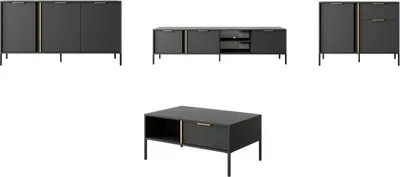Produktbild von Wohnzimmer-Set Lars Wohnwand Couchtisch anthrazit gold