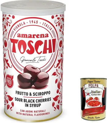 Produktbild von 6x Toschi Amarena, aus Italien, authentisches italienisches Kirschen Topping, 400g + Italian Gourmet polpa 400g