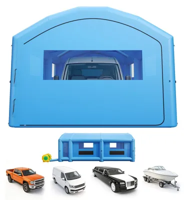 Obrázok produktu pre Nafukovacia lakovňa, lakovacia stanica – striekacia kabína 10 x 6 x 4 m – s ventilátormi 950 W a 1100 W – s filtračným systémom – s priestorom na prezliekanie – vhodná pre autá a nákladné vozidlá – prenosná, modrá