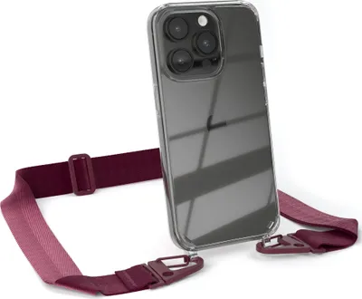 Produktbild von EAZY CASE - Hülle mit Band für Apple iPhone 14 Pro, Handyhülle mit Umhängeband, Silikonhülle transparent, Handykette in Rot