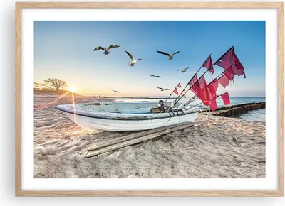 Produktbild von Gerahmtes Poster - Rahmen in heller Eiche - £ódŸ Küste Möwen - 70x50 cm - Wand Bild - Wanddeko - Wandbilder - Kunstposter - Wandposter - Bilderrahmen - Bilder - Kunstdruck - P2NAA70x50-4779