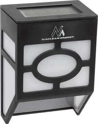 A black solar-powered outdoor light with a decorative oval design on the front panel.