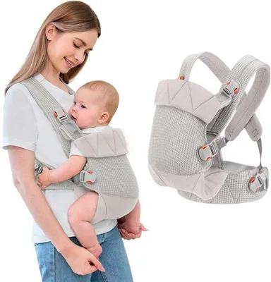 Zdjęcie produktu dla Ergonomiczna, regulowana nosidło dla niemowląt marki Unyqoos® wykonana z miękkiego poliestru – posiada w kształcie litery M podparcie dla bioder, jest przewiewna, oferuje różnorodne sposoby noszenia i posiada pasek nylonowy