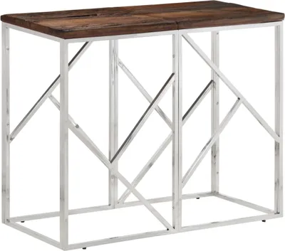 Productafbeelding van Wandtafel roestvrij staal en massief bielshout zilverkleurig