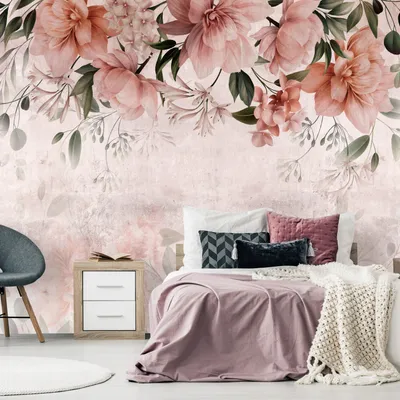 Produktbild von Vlies Fototapete Blumen 400x280 cm Tapeten Wandtapete XXL Blätter Natur Pflanzenmotiv Betonoptik b-C-10144-a-a