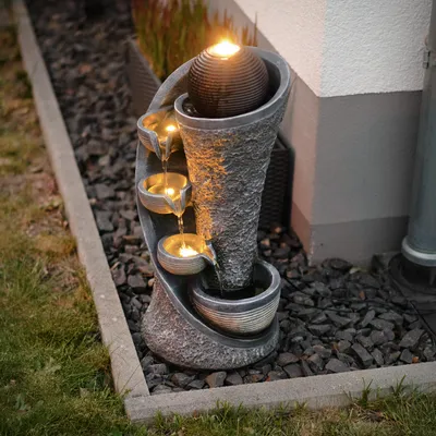 Produktbild von Wasserquelle Solarbrunnen für draussen Kaskadenbrunnen mit LED Akku H57cm 101387