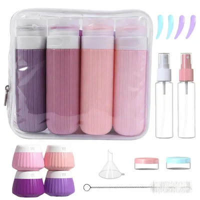 Immagine prodotto di Elzusha - Set di 18 flaconi in silicone per viaggi, a prova di perdite e con etichette