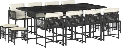 Image de vidaXL Ensemble de jardin 13 pièces avec coussins Noir Poly Rattan