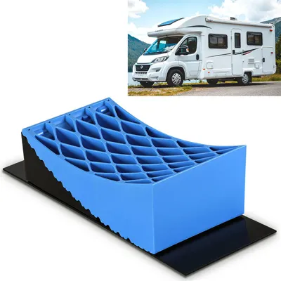 Productafbeelding van Ikodm oprijblokken voor campers, set van 2, draagvermogen 13,5 ton, nivelleerblokken met ruitpatroon, hoogtecompensatie tot 10 cm, inclusief antislipmatten, waterpas en tas voor campers en caravans