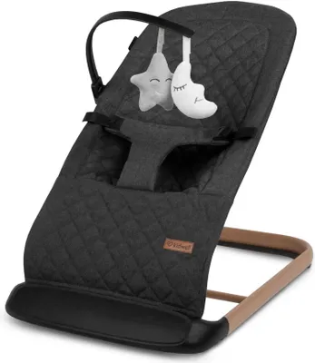 A baby bouncer chair with hanging toys.