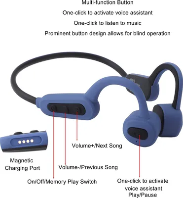 Zdjęcie produktu dla Słuchawki sportowe Bluetooth z przewodnictwem kostnym IP68 Wodoodporne, bezprzewodowe, lekkie słuchawki douszne do treningów Bieganie Pływanie 16 GB Niebieski