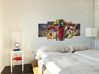 Produktbild von Akustikbild Graffiti 200x100 cm Bilder Akustikschaum Hochleistungsschallabsorber Schallschutz Leinwand 5 tlg Wandbild Raumakustik Schalldämmung 020105-13