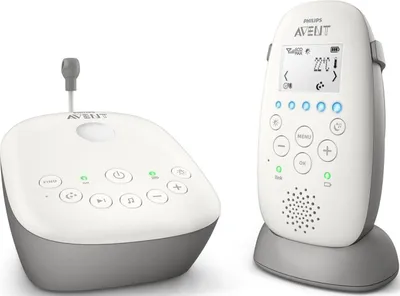 Immagine prodotto di Baby monitor audio Philips AVENT, tecnologia DECT, modalità eco, cielo stellato, funzione interfono, ninne nanne e canzoni notturne, autonomia di 18 ore, portata massima, bianco (modello SCD733/26)