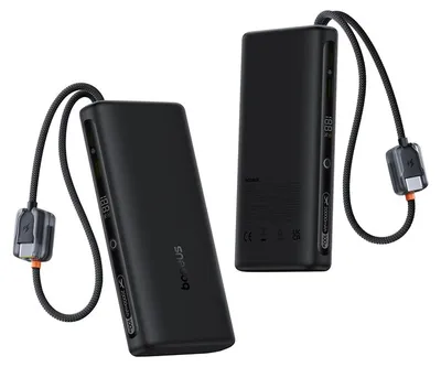 Zdjęcie produktu dla Baseus Power Bank Z Wyświetlaczem Cyfrowym I Podwójnymi Wbudowanymi Kablami Usb-C 20000Mah 100W Czarny