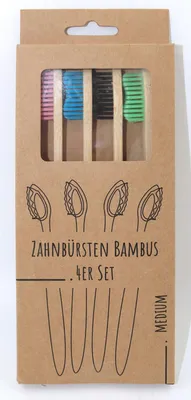 Produktbild von Bambus Zahnbürsten 4er-Set, medium, umweltfreundlich, biologisch abbaubar, ergonomischer Griff, gründliche Zahnreinigung, nachhaltige Alternative