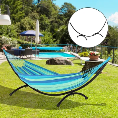Produktbild von Hängemattengestell Stahl, Hängemattenzubehör Outdoor, Hängesesselgestell, Schwarz | 300x90x100 cm | bis 120 kg | rutschfeste Standfüße