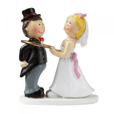 Produktbild von Hochzeitspaar mit Ring Figur Deko Brautpaar Tortendeko Bräutigam Braut 5 cm