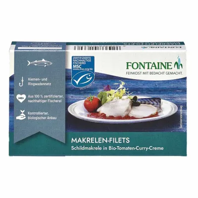 Produktbild von Makrelen-Filets ohne Haut - Tomaten-Curry-Creme 125g