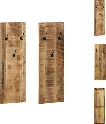 Obrázok produktu pre vidaXL Nástenný vešiak na kabáty 2 ks. Mango masívne drevo 36x110x3 cm - Háčiky a vešiaky na kabáty