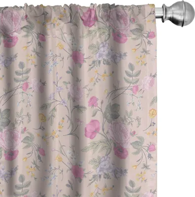 Produktbild von ABAKUHAUS Blumen Vorhänge, Gardinen, Repetitive Romantische Muster der Rosen-Blumen im viktorianischen Stil Bouquet, 2 Stück 75 x 245 cm, Pale Eggshell Mehrfarbig