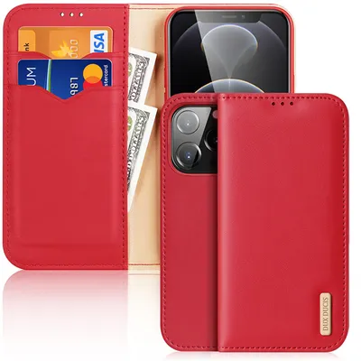 Produktbild von Dux Ducis Hivo Echtleder Flip Wallet mit Kartenfach für Apple iPhone 13 Pro, Rot