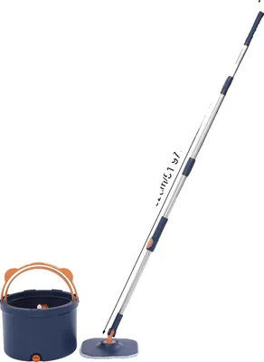 Immagine prodotto di Set Spin Mop e secchio, teste rotanti a 360°, manico regolabile, blu